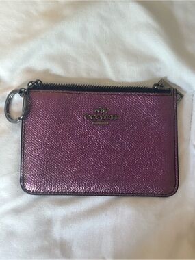 Coach Metallic Plum Zip Card Case with Keyring